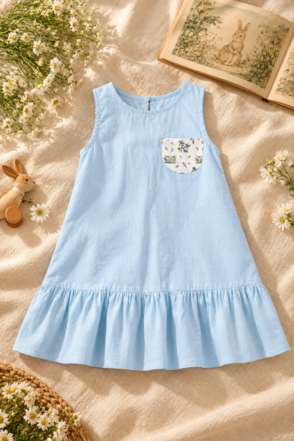 Light Blue Printed Cotton Dress