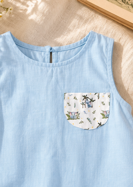 Light Blue Printed Cotton Dress
