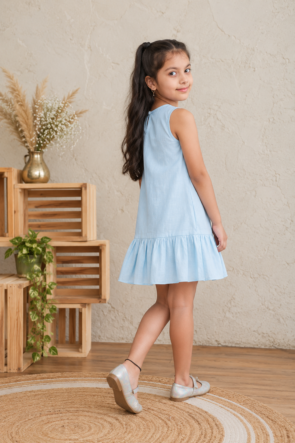 Light Blue Printed Cotton Dress