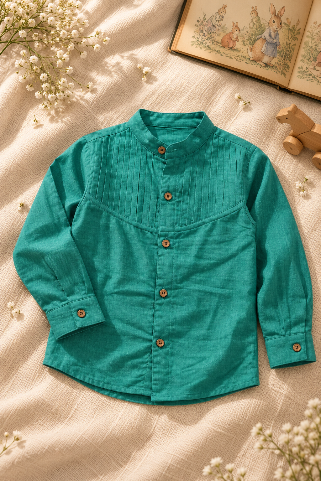 Teal Pintucks Shirt
