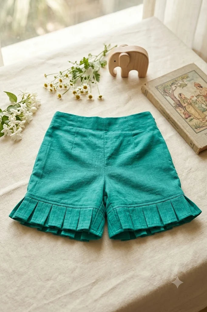 Teal Textured Shorts
