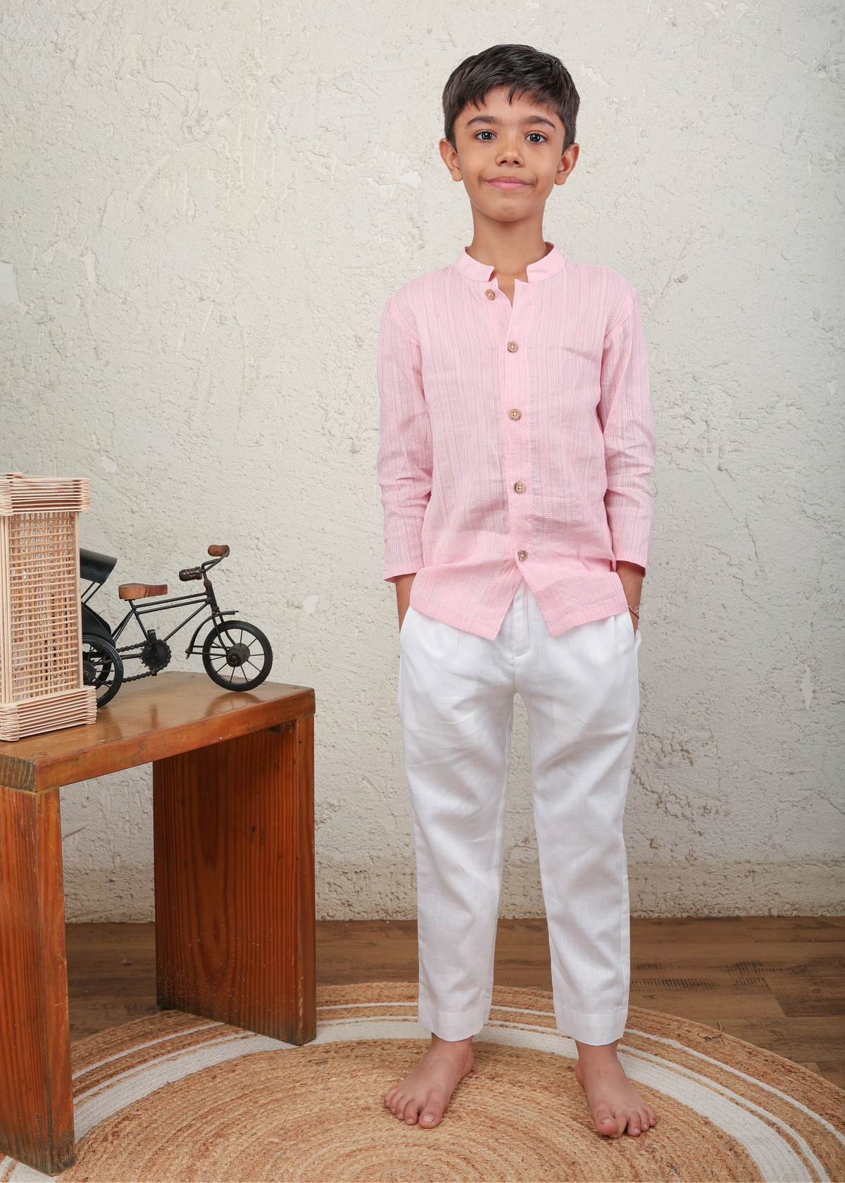 Pink Textured Cotton Shirt