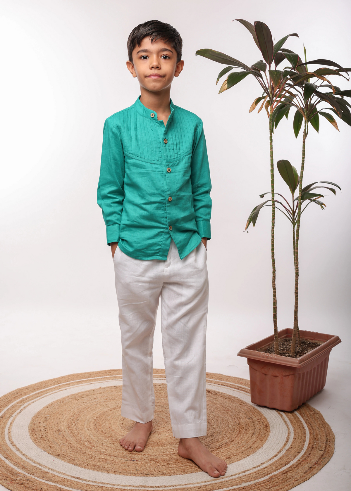 Teal Pintucks Shirt