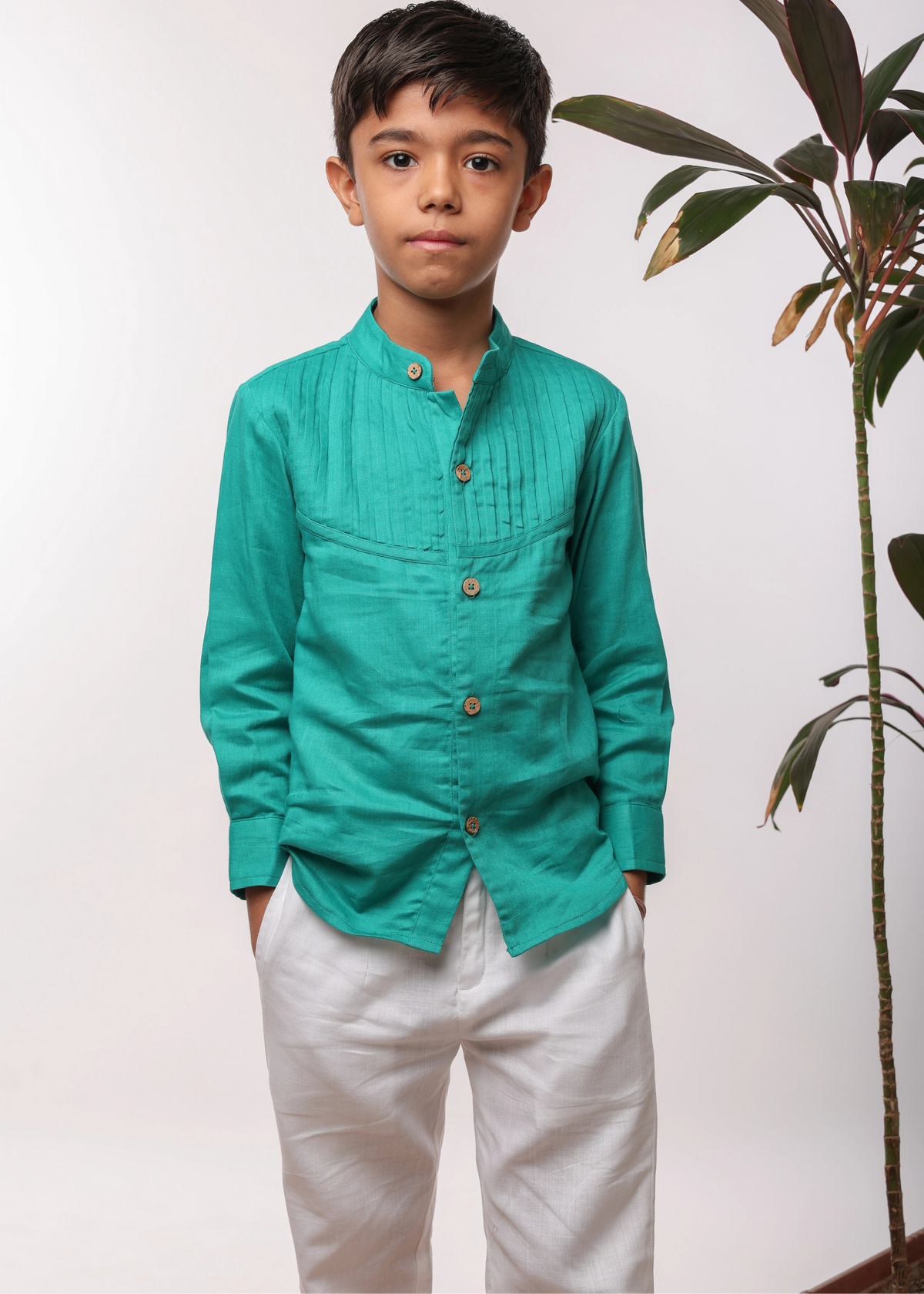 Teal Pintucks Shirt