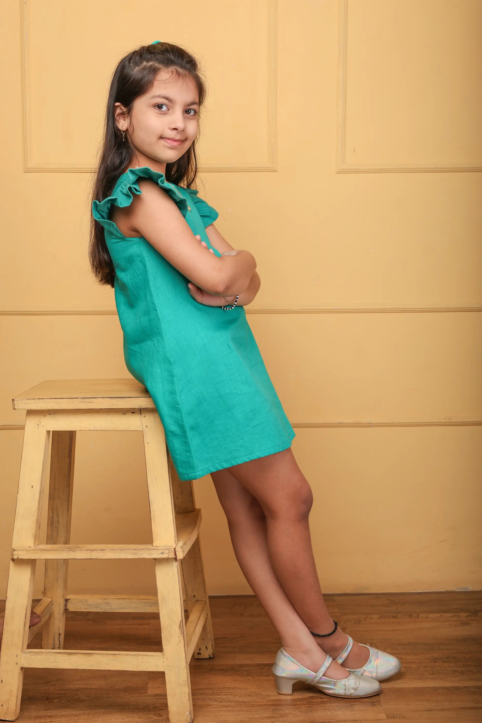 Meadow Leaf Ruffle Sleeves Dress