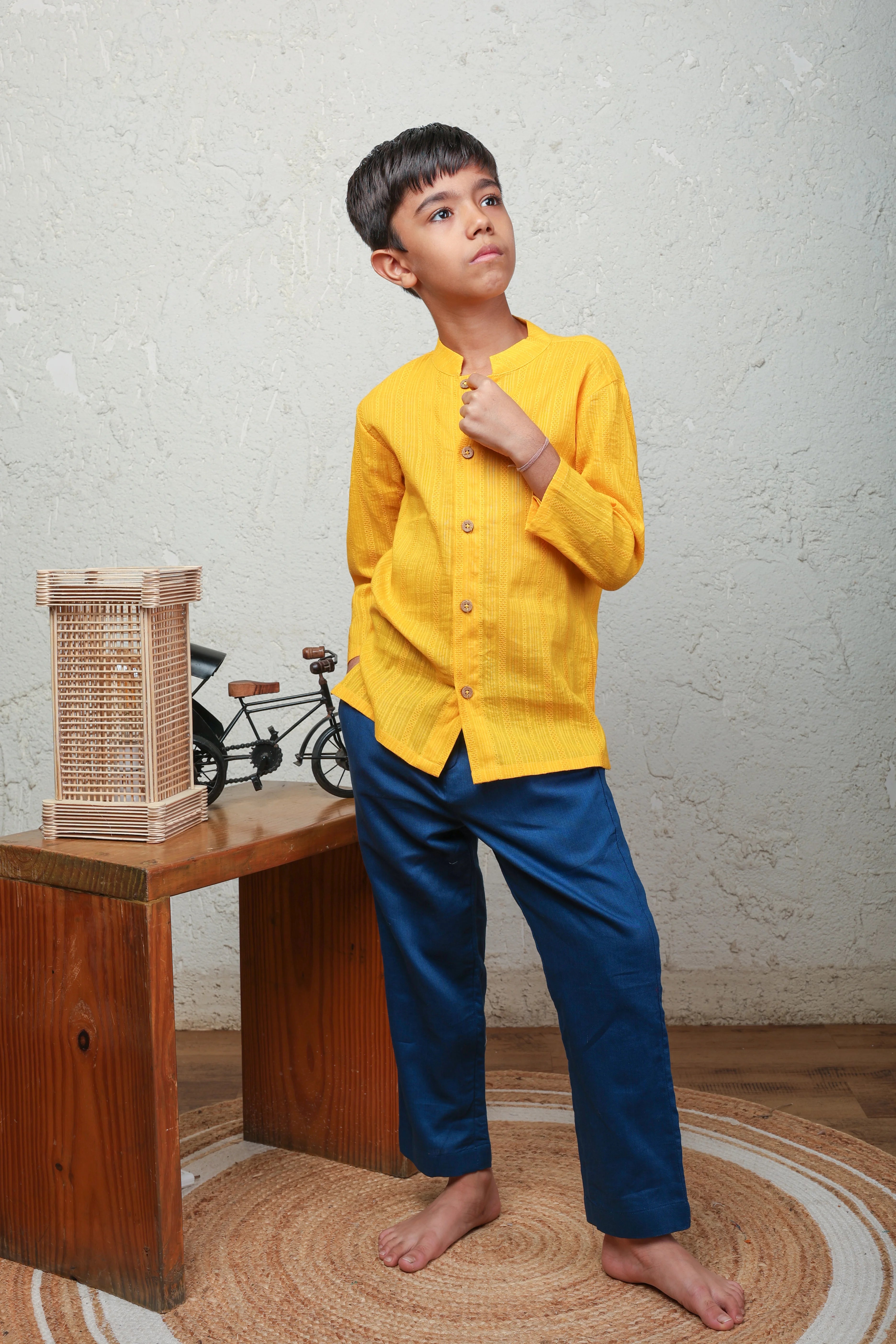 Yellow Textured Shirt Set