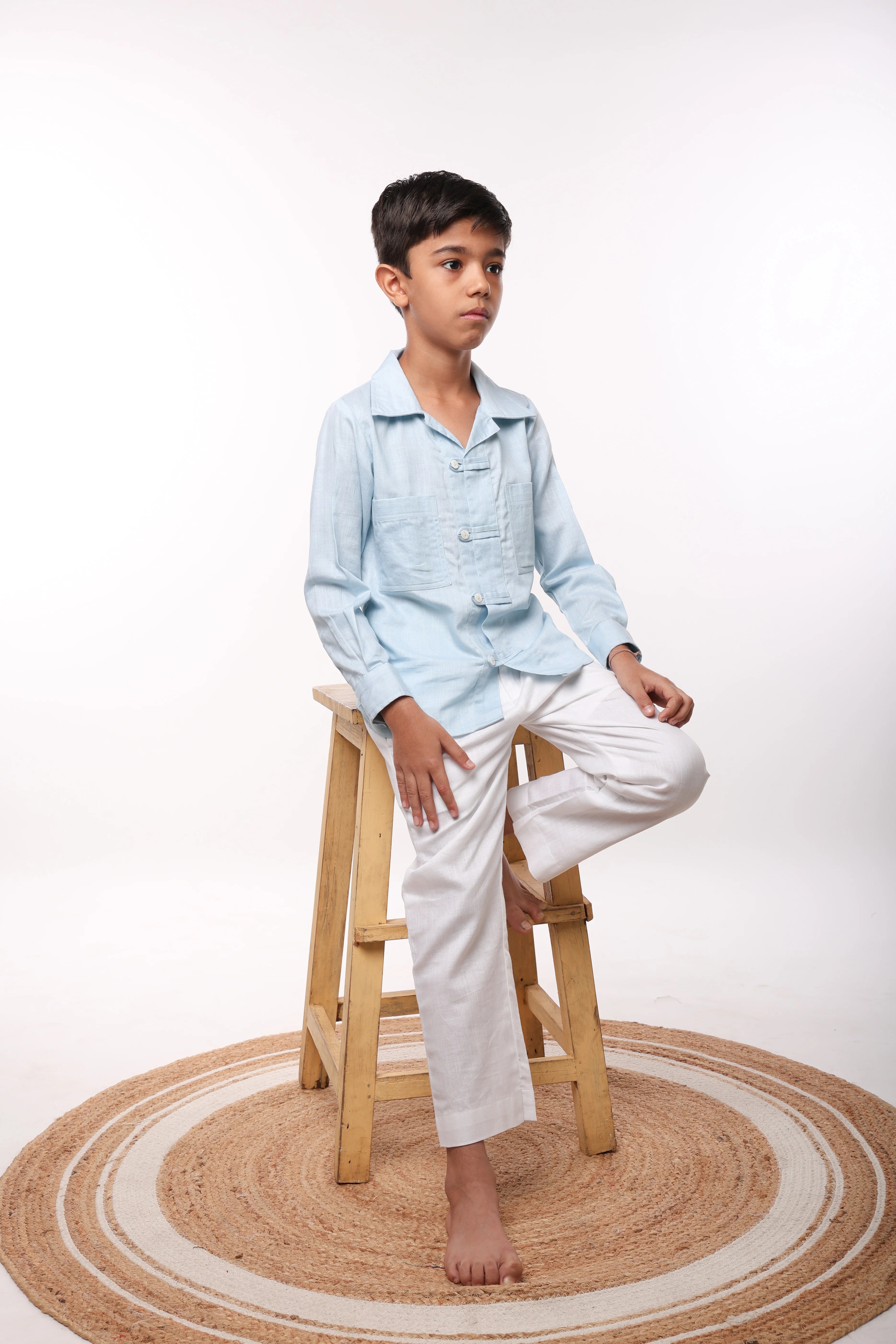 Light Blue Textured Shirt Set