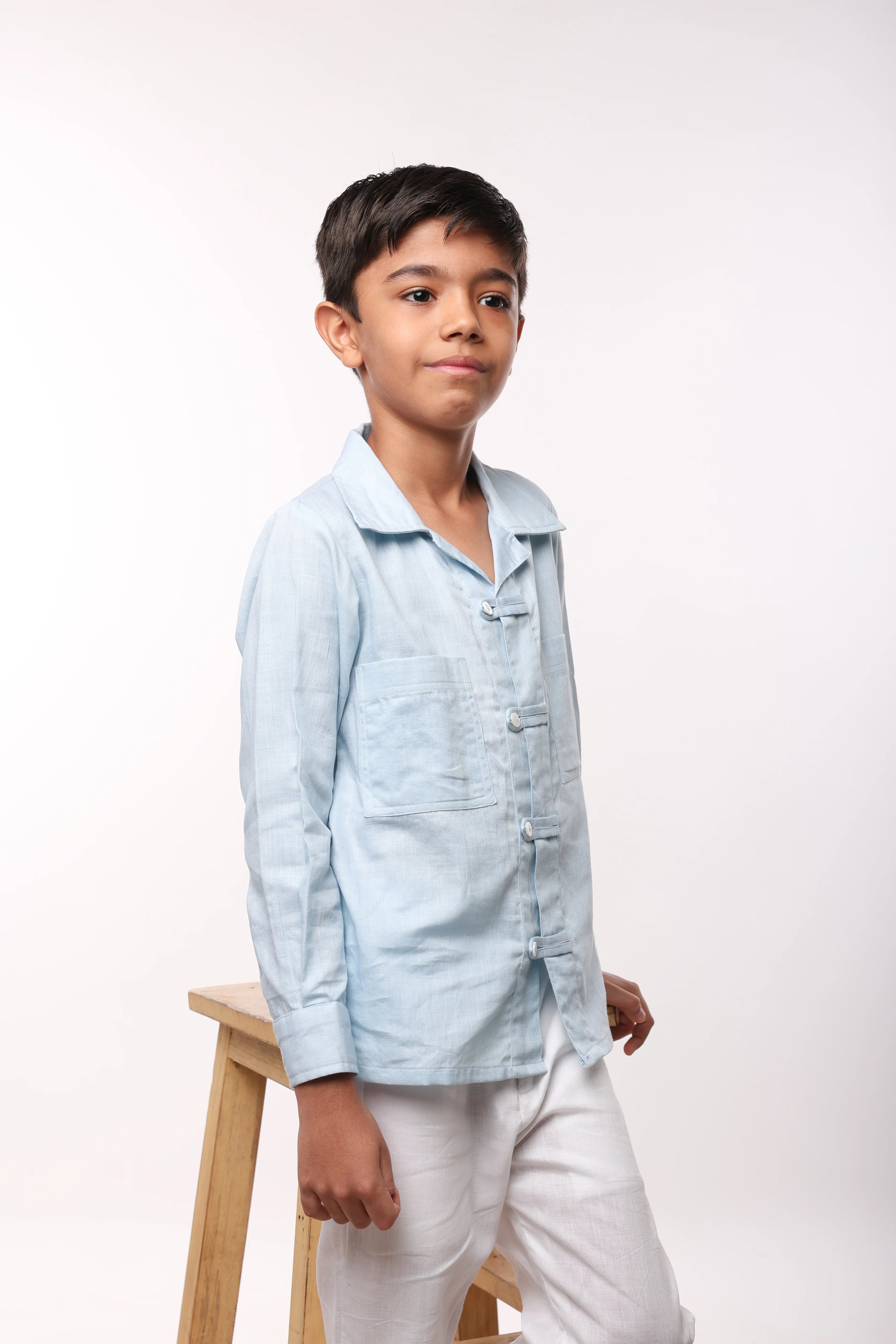 Light Blue Textured Shirt Set