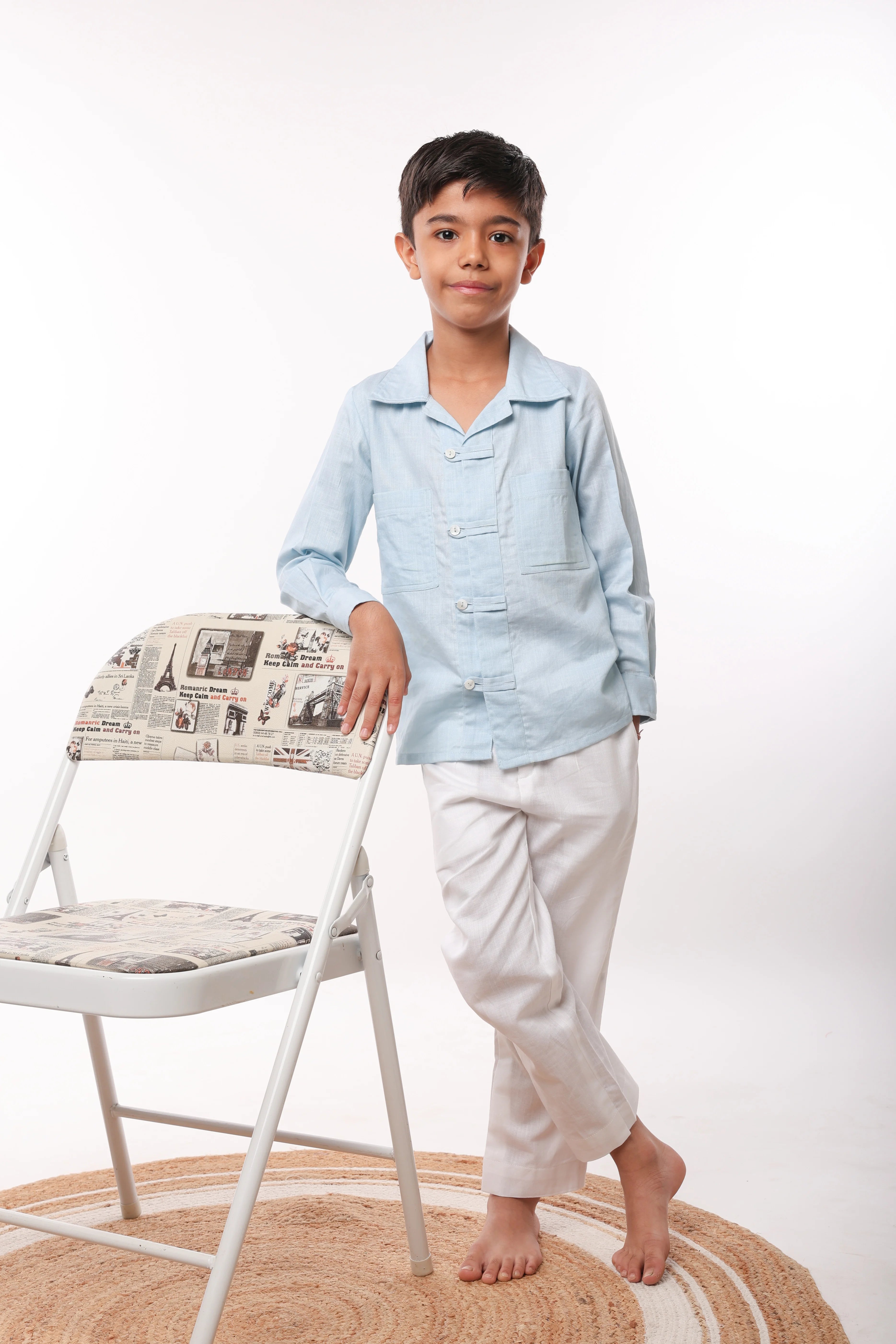 Light Blue Textured Shirt Set