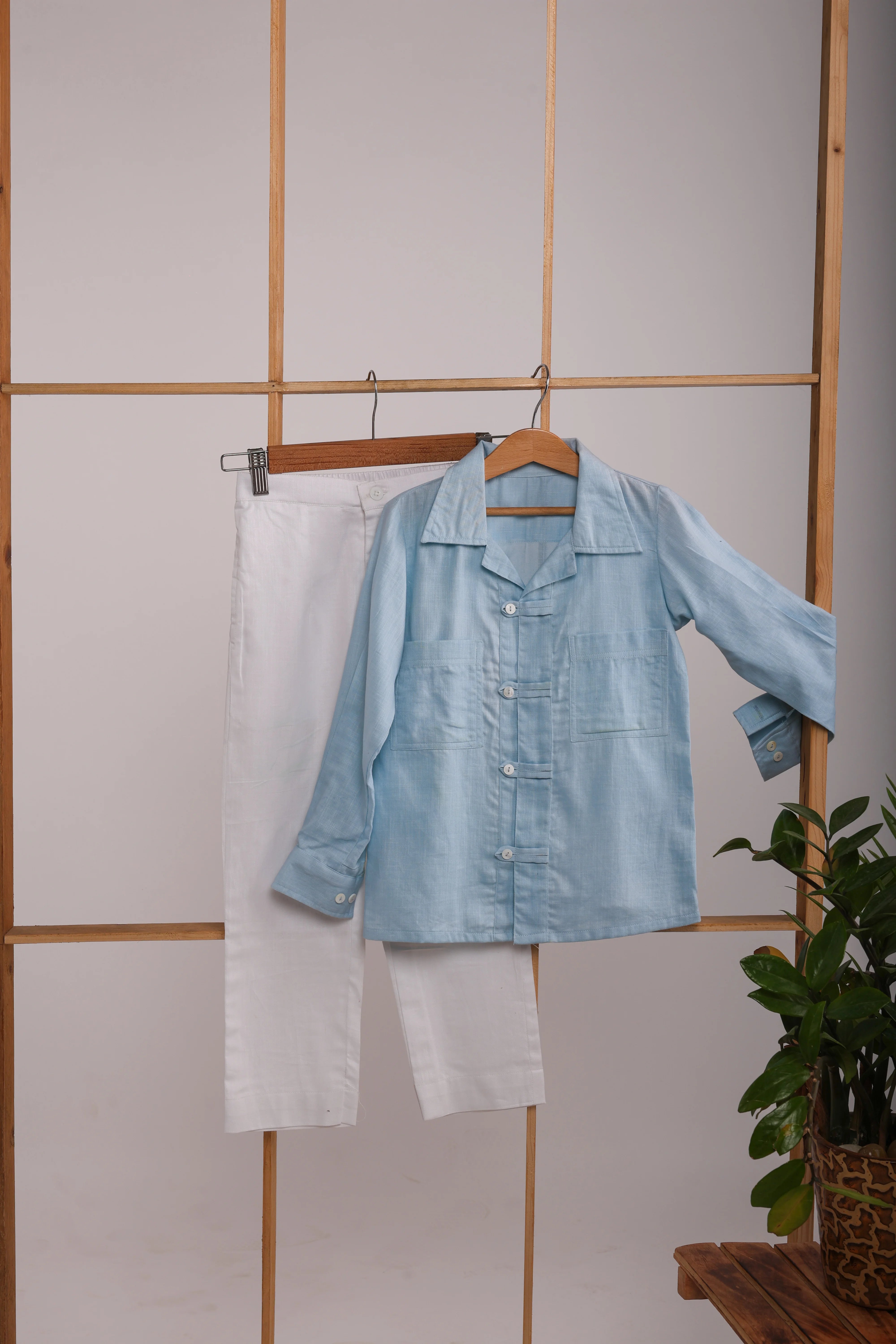 Light Blue Textured Shirt Set