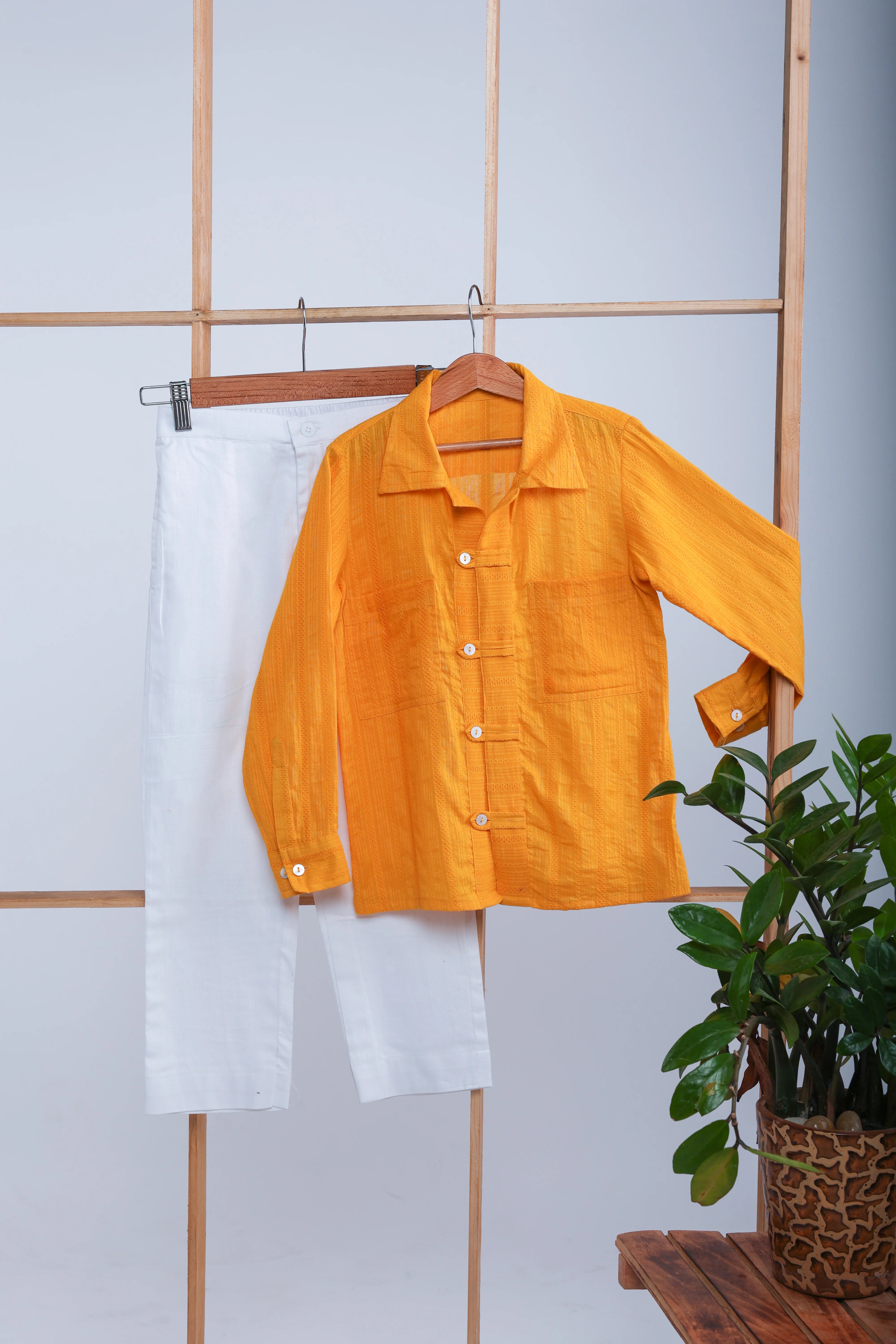 Yellow Designer Shirt Set