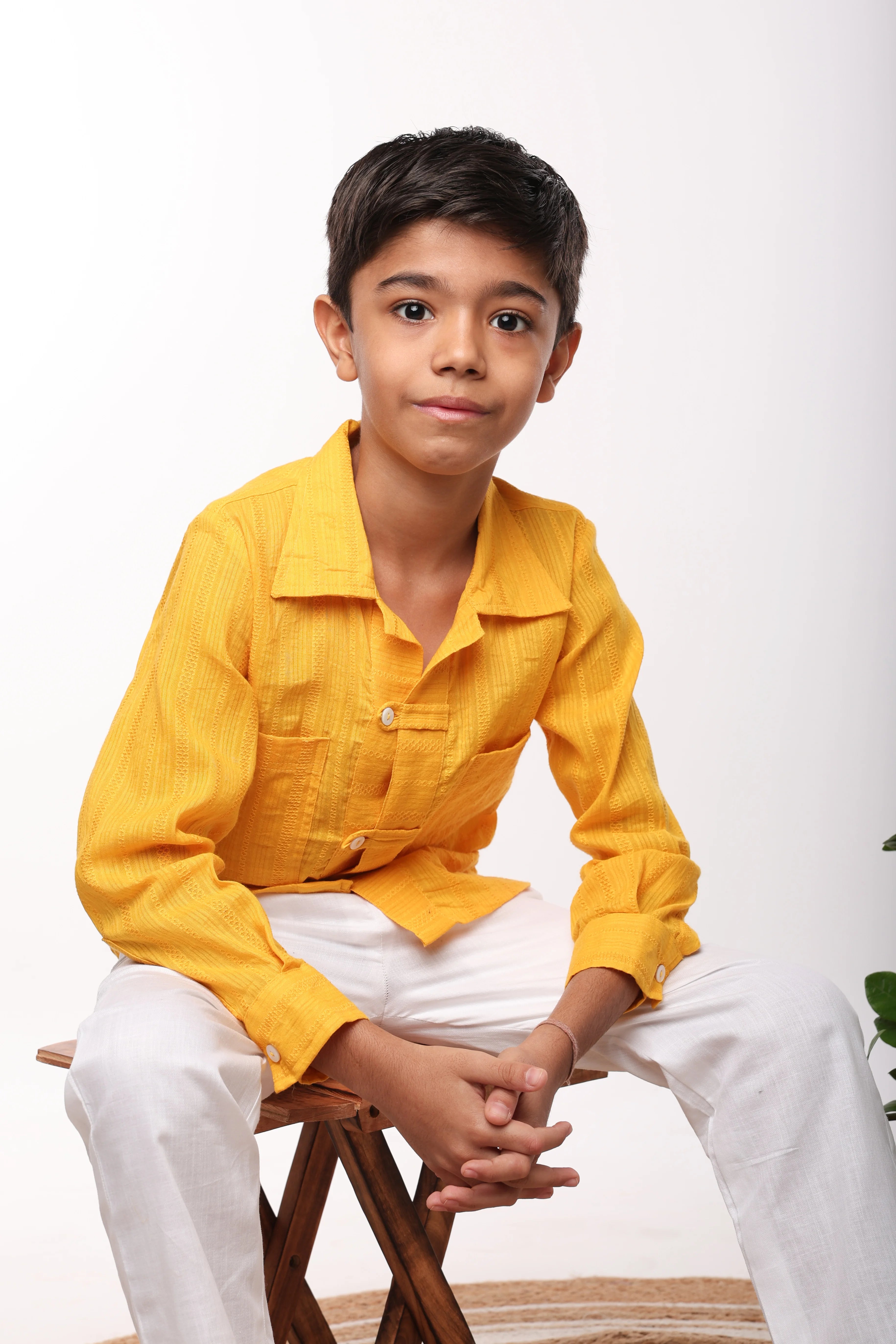 Yellow Designer Shirt Set
