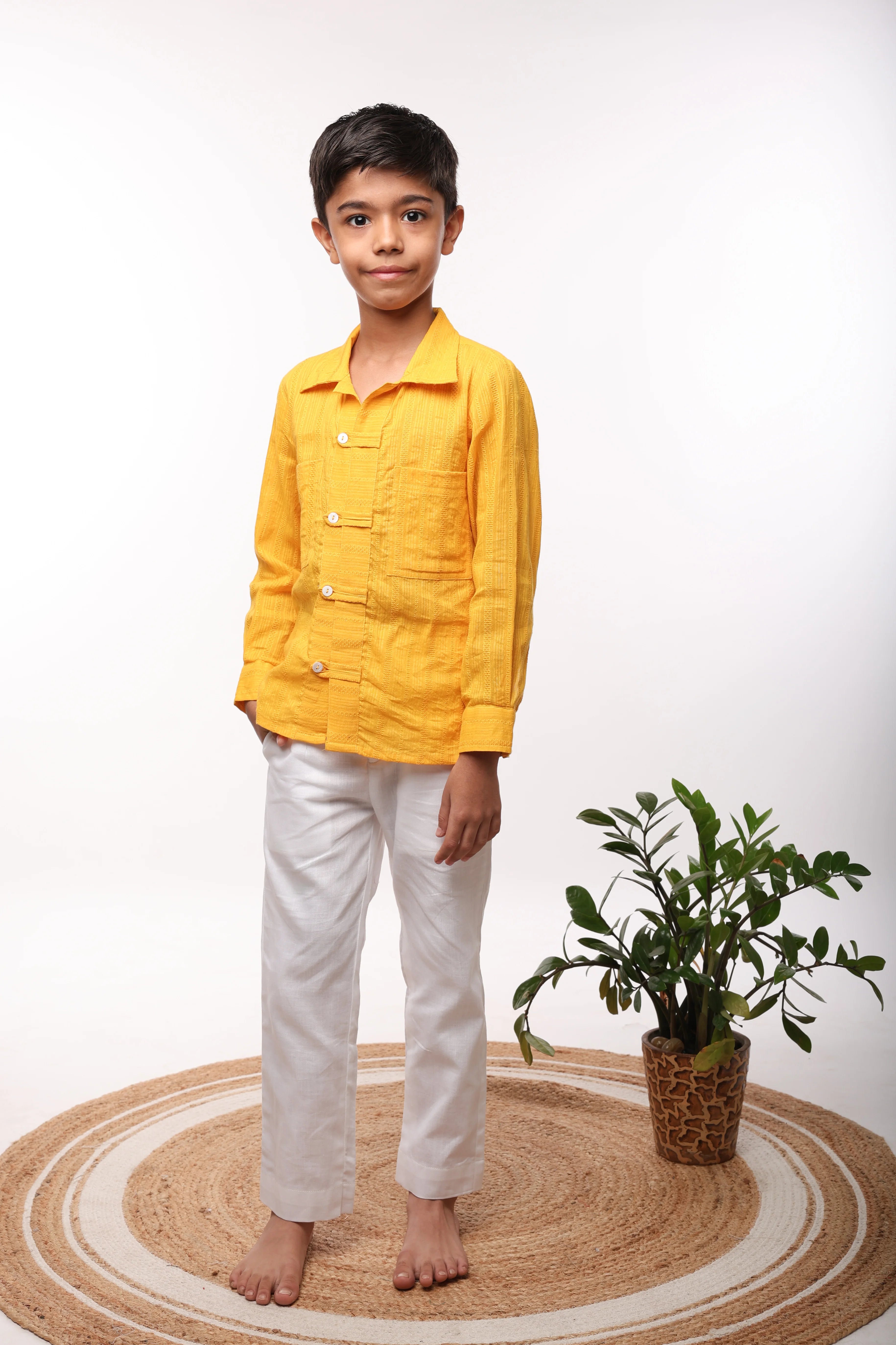 Yellow Designer Shirt Set