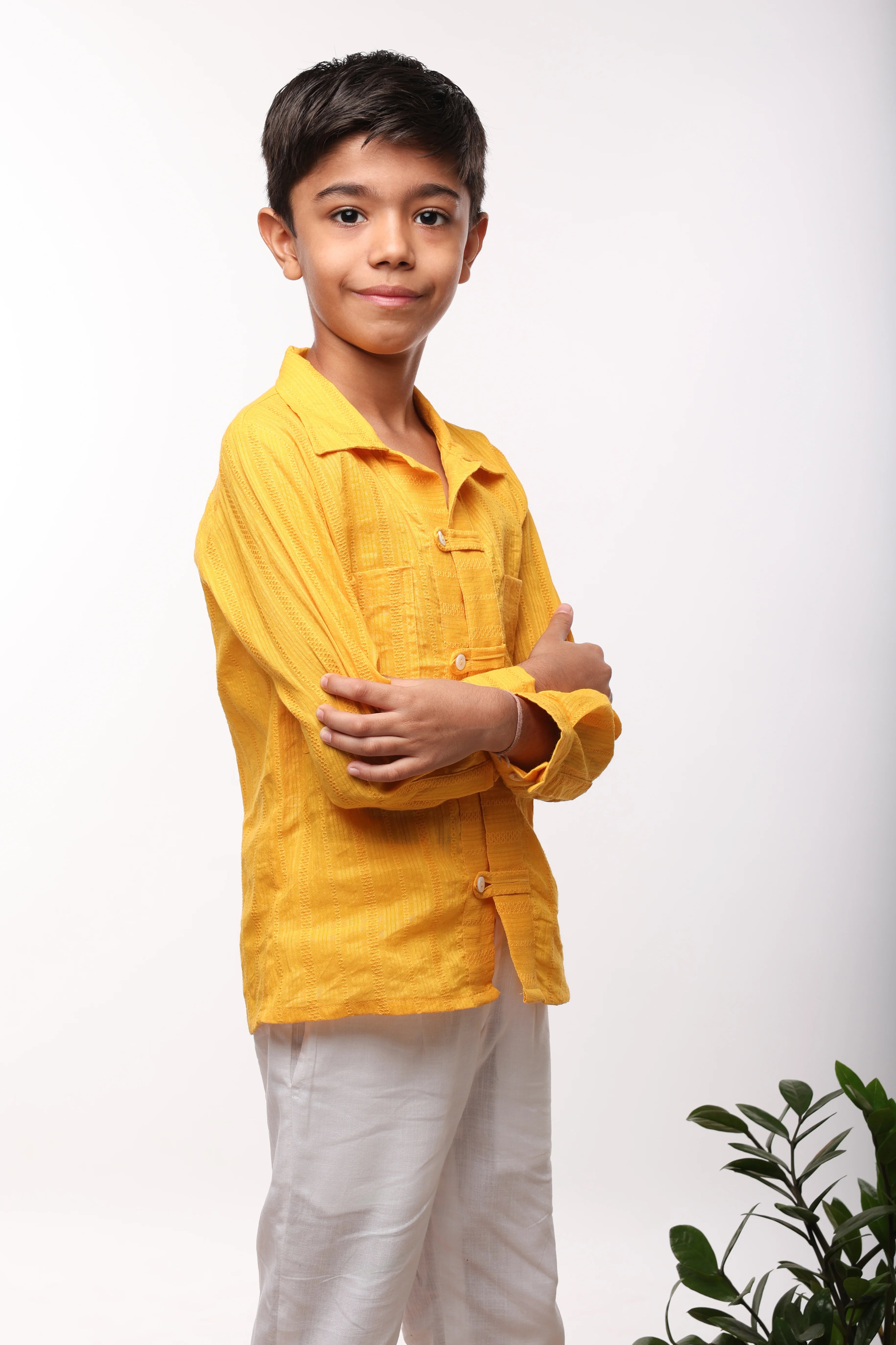 Yellow Designer Shirt Set