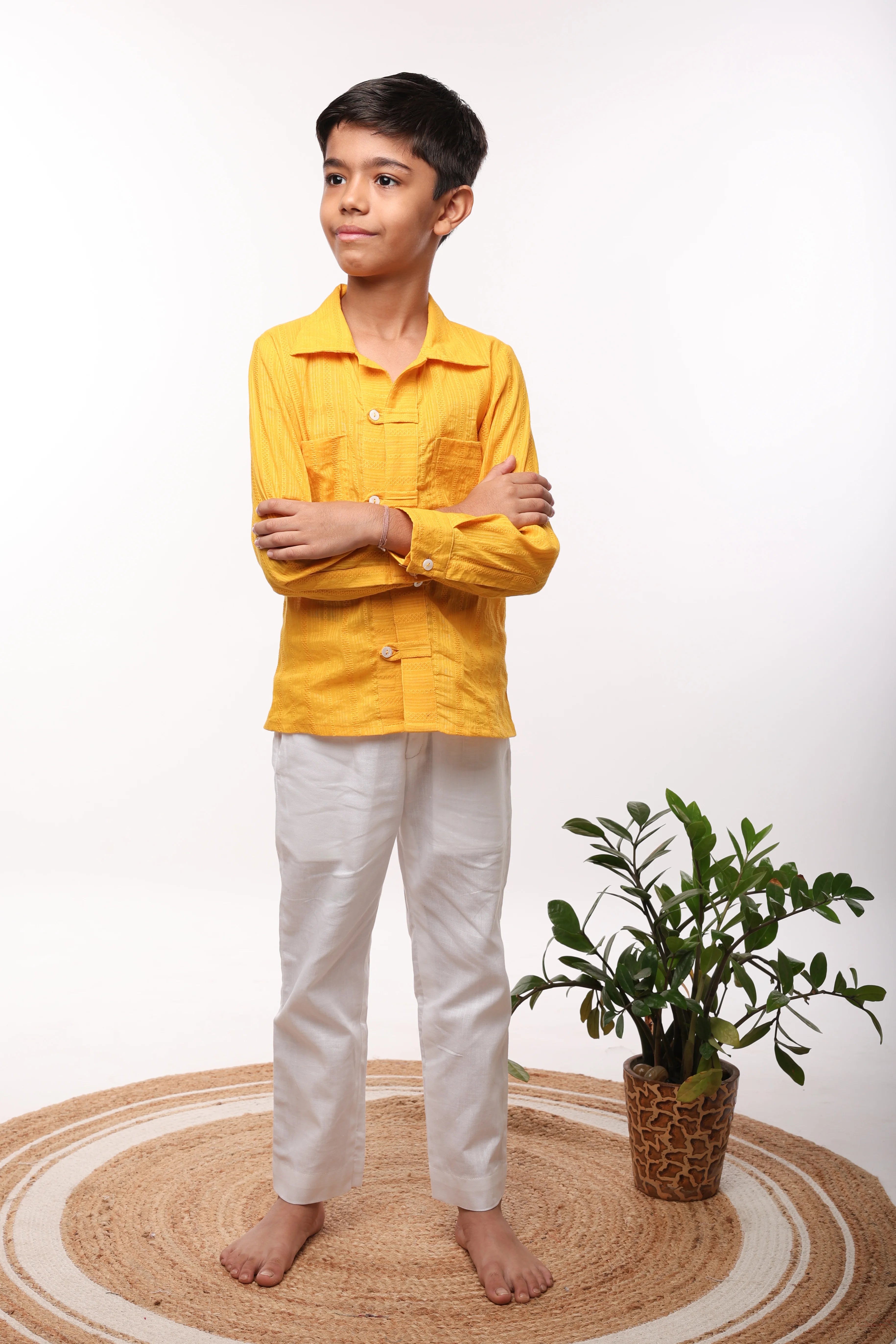 Yellow Designer Shirt Set