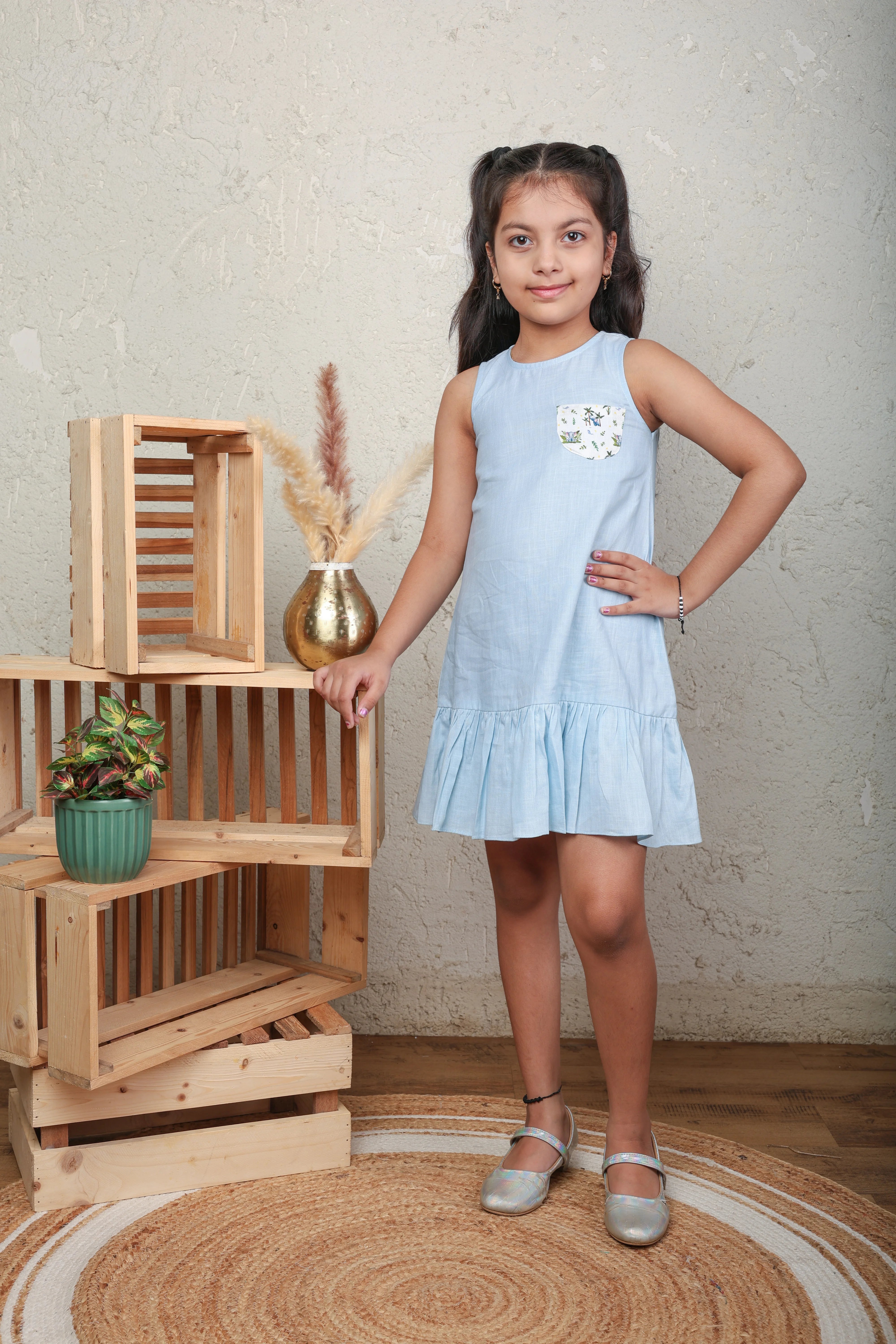 Light Blue Printed Cotton Dress