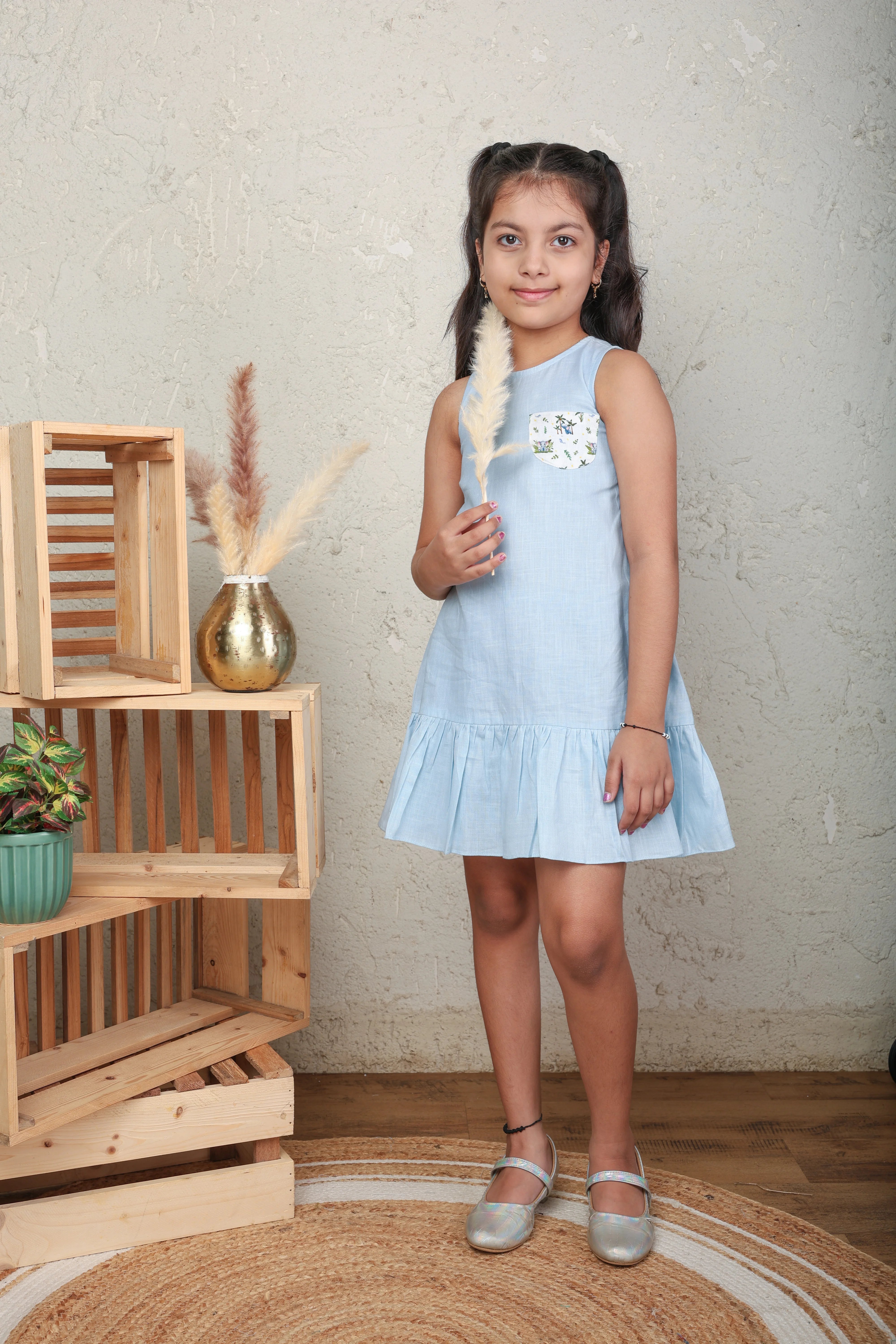 Light Blue Printed Cotton Dress