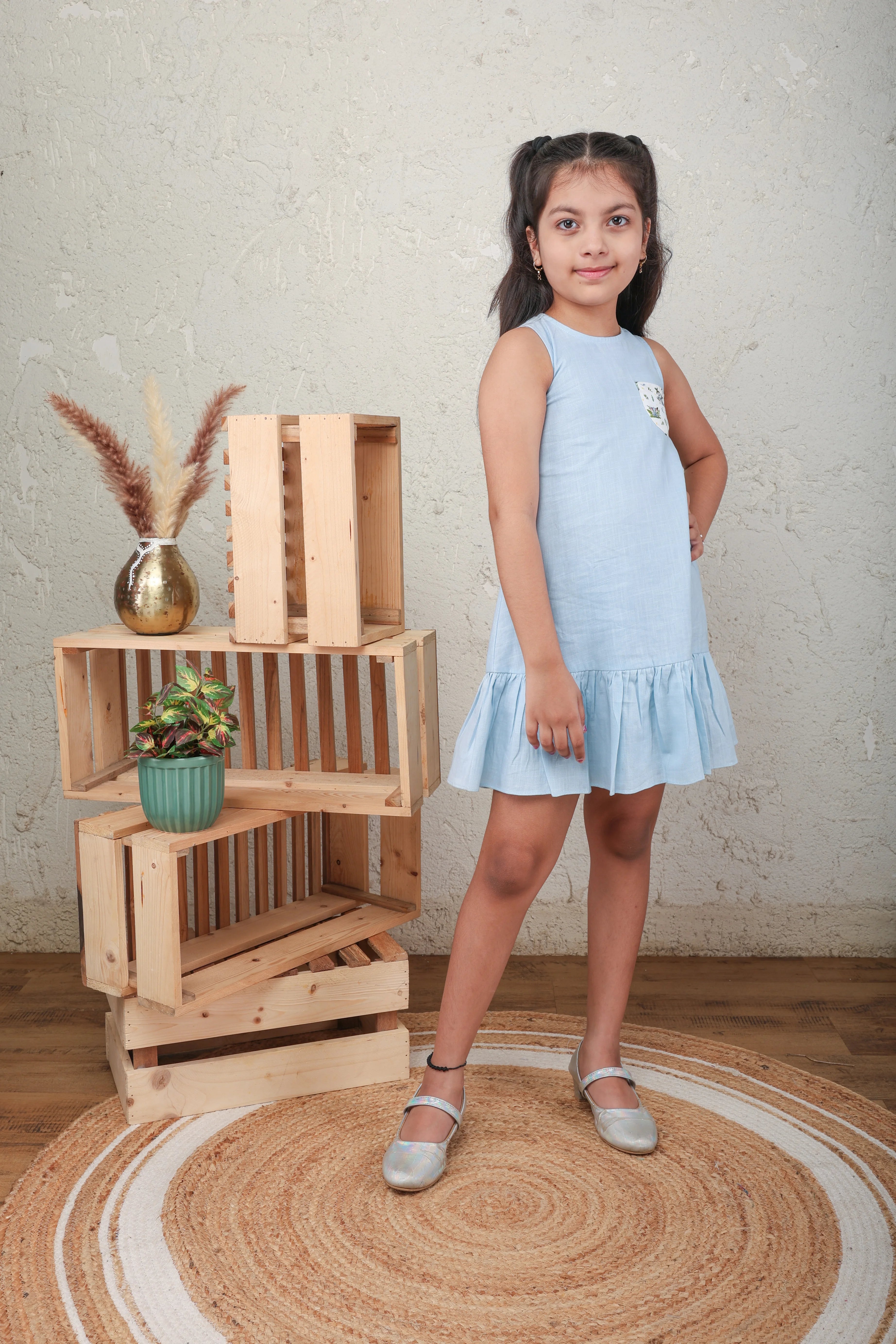 Light Blue Printed Cotton Dress