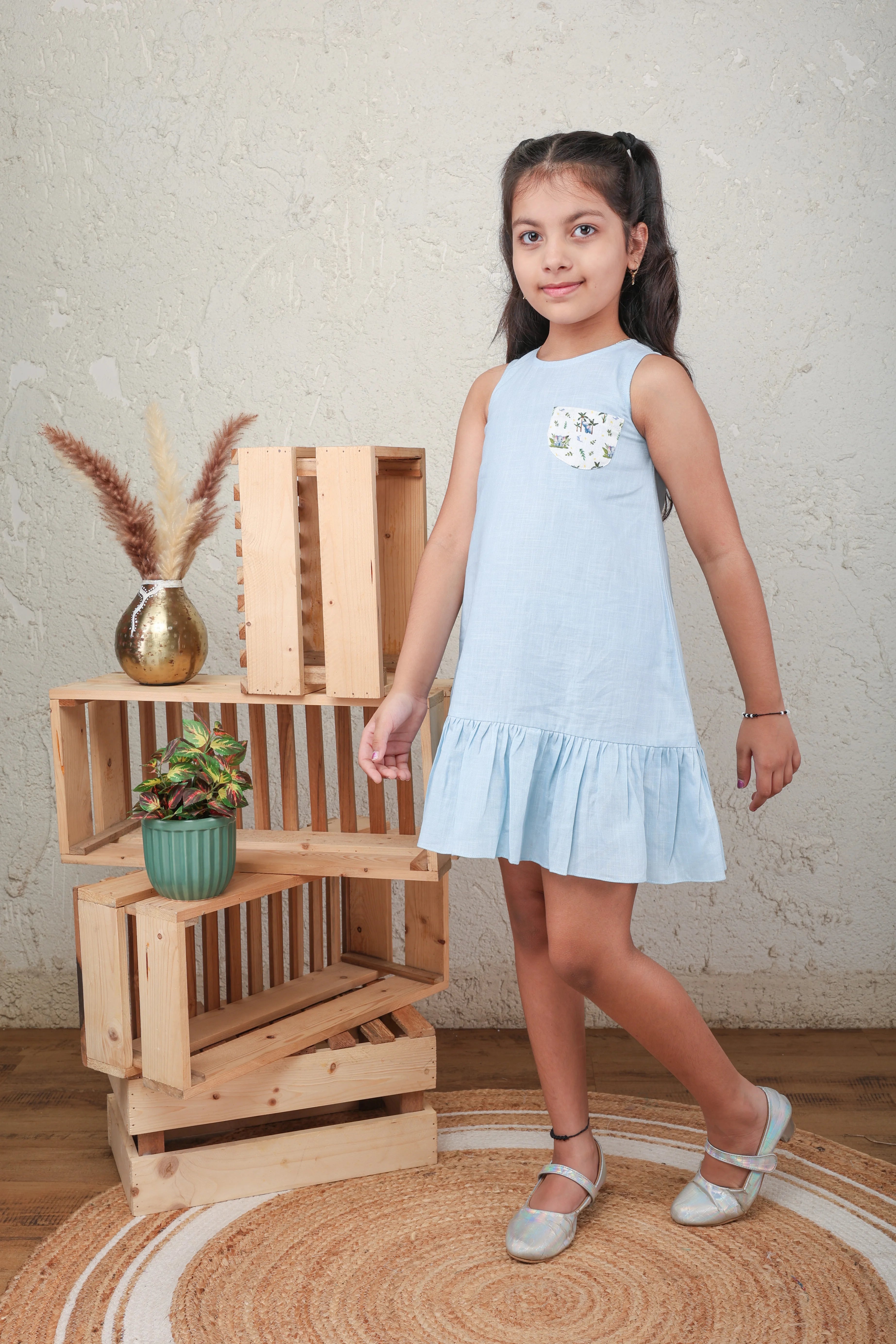 Light Blue Printed Cotton Dress