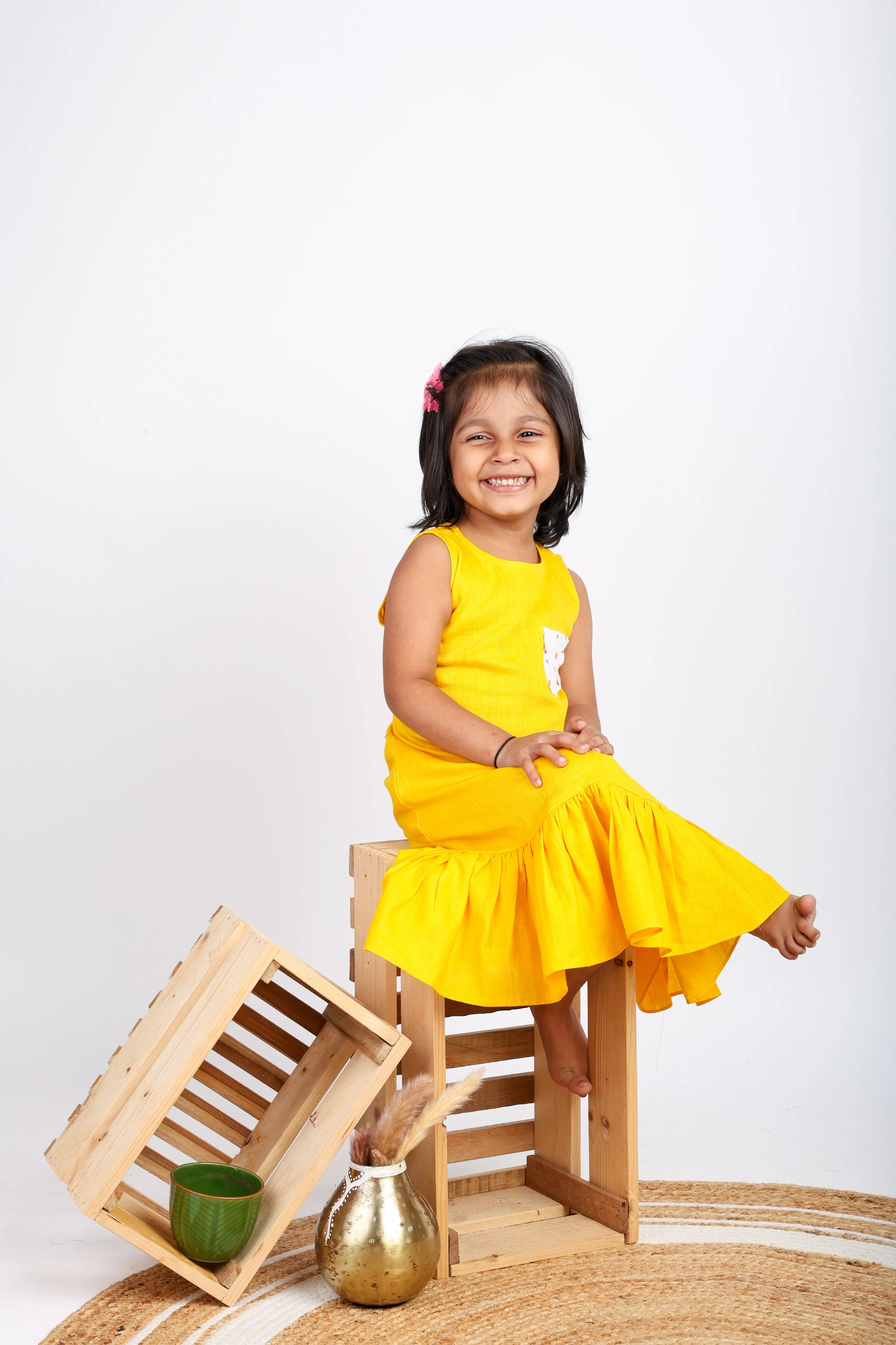 Yellow Printed Pocket Dress