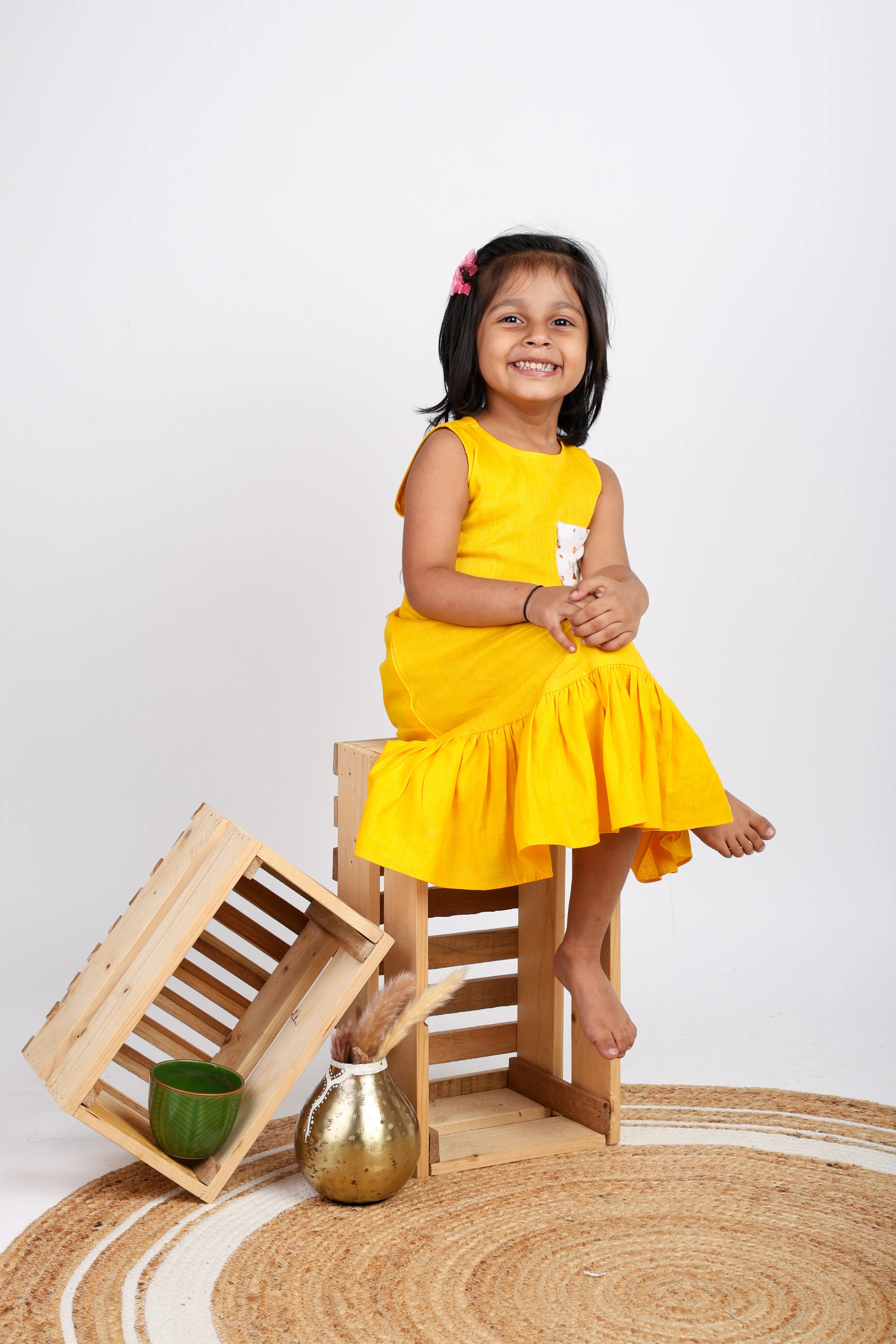 Yellow Printed Pocket Dress
