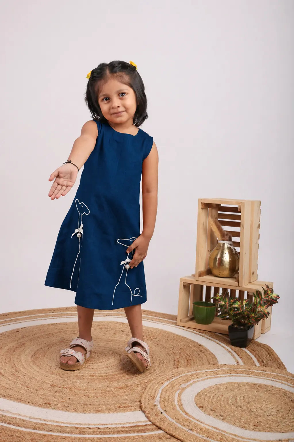 Dark Blue Embroidered Dress